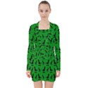 Green dinos V-neck Bodycon Long Sleeve Dress View1