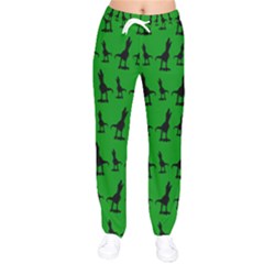 Green Dinos Women Velvet Drawstring Pants by ConteMonfrey