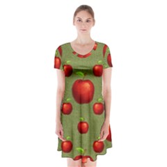 Apples Short Sleeve V-neck Flare Dress by nateshop