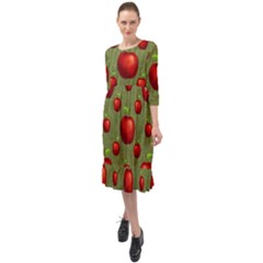 Apples Ruffle End Midi Chiffon Dress by nateshop