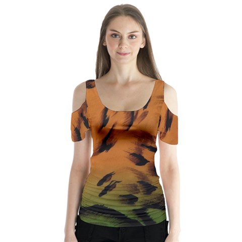 Background-011 Butterfly Sleeve Cutout Tee  by nateshop