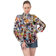 Cliparts High Neck Long Sleeve Chiffon Top by nateshop