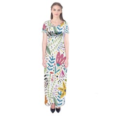 Flowers Short Sleeve Maxi Dress by nateshop