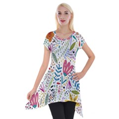 Flowers Short Sleeve Side Drop Tunic by nateshop