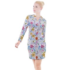 Flowers Button Long Sleeve Dress by nateshop