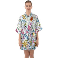 Flowers Half Sleeve Satin Kimono  by nateshop