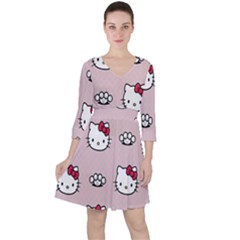 Hello Kitty Quarter Sleeve Ruffle Waist Dress by nateshop