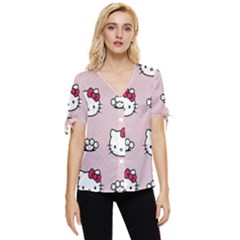 Hello Kitty Bow Sleeve Button Up Top by nateshop