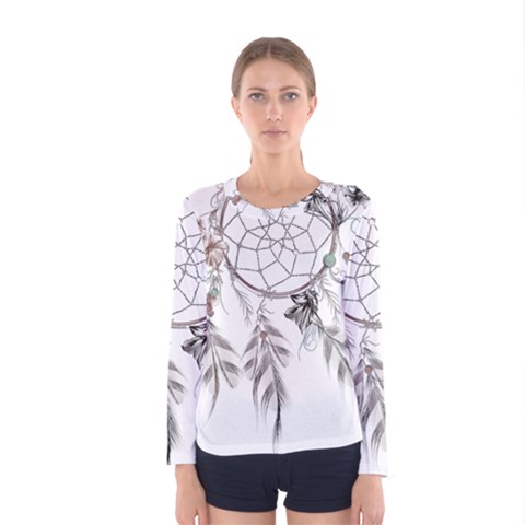 Dreamcatcher Feather Flower Illustration Art Women s Long Sleeve Tee by danenraven