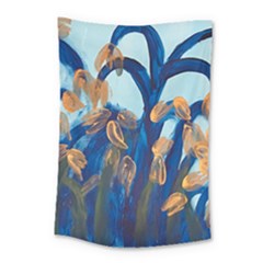 Golden Blue Tulips Small Tapestry by RobbyArt