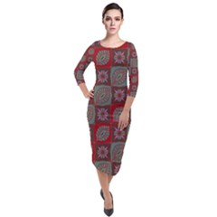 Batik-tradisional-02 Quarter Sleeve Midi Velour Bodycon Dress by nateshop