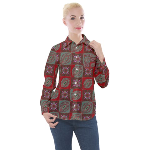 Batik-tradisional-02 Women s Long Sleeve Pocket Shirt by nateshop