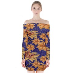 Seamless-pattern Floral Batik-vector Long Sleeve Off Shoulder Dress