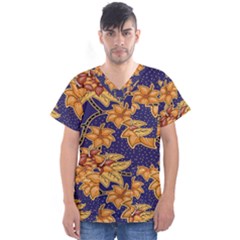 Seamless-pattern Floral Batik-vector Men s V-neck Scrub Top
