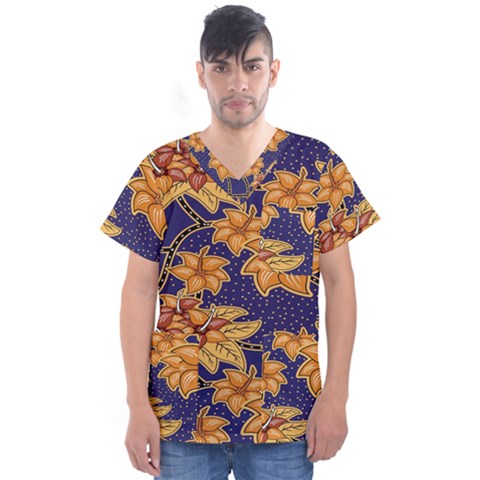 Seamless-pattern Floral Batik-vector Men s V-neck Scrub Top by nateshop