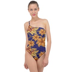 Seamless-pattern Floral Batik-vector Classic One Shoulder Swimsuit