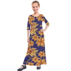 Seamless-pattern Floral Batik-vector Kids  Quarter Sleeve Maxi Dress