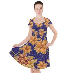 Seamless-pattern Floral Batik-vector Cap Sleeve Midi Dress by nateshop