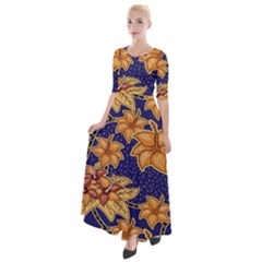 Seamless-pattern Floral Batik-vector Half Sleeves Maxi Dress