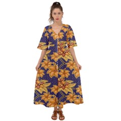 Seamless-pattern Floral Batik-vector Kimono Sleeve Boho Dress