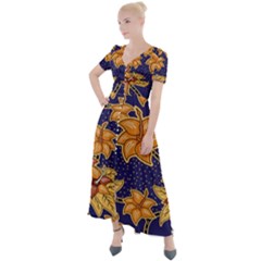 Seamless-pattern Floral Batik-vector Button Up Short Sleeve Maxi Dress