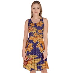 Seamless-pattern Floral Batik-vector Knee Length Skater Dress With Pockets