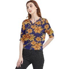 Seamless-pattern Floral Batik-vector Quarter Sleeve Blouse