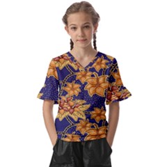 Seamless-pattern Floral Batik-vector Kids  V-neck Horn Sleeve Blouse by nateshop