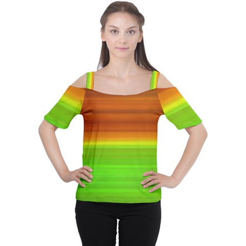 Orange And Green Blur Abstract Print Cutout Shoulder Tee by dflcprintsclothing