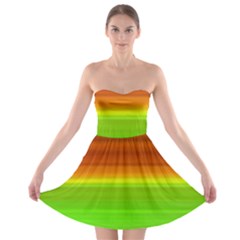 Orange And Green Blur Abstract Print Strapless Bra Top Dress by dflcprintsclothing