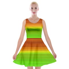 Orange And Green Blur Abstract Print Velvet Skater Dress by dflcprintsclothing