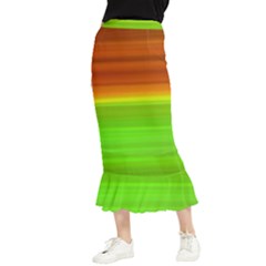 Orange And Green Blur Abstract Print Maxi Fishtail Chiffon Skirt by dflcprintsclothing