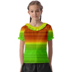 Orange And Green Blur Abstract Print Kids  Frill Chiffon Blouse by dflcprintsclothing