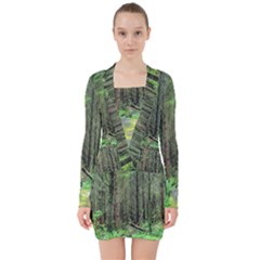 Forest Woods Nature Landscape Tree V-neck Bodycon Long Sleeve Dress by Celenk