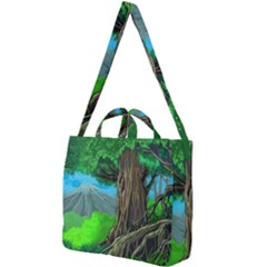 Green Forest Tropical Jungle Tree Wood Nature Square Shoulder Tote Bag by Wegoenart