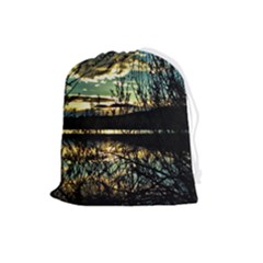 Forest Sunset Dusk Reflection Drawstring Pouch (large) by Wegoenart