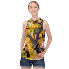 Japan Garden Color Tree Zen High Neck Satin Top by Wegoenart