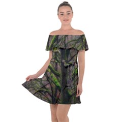 Tree Moss Forest Bark Wood Trunk Off Shoulder Velour Dress by Wegoenart