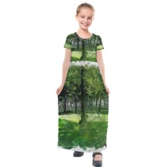 Beeches Trees Tree Lawn Forest Nature Kids  Short Sleeve Maxi Dress by Wegoenart