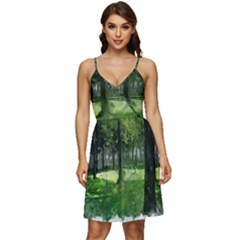 Beeches Trees Tree Lawn Forest Nature V-neck Pocket Summer Dress  by Wegoenart