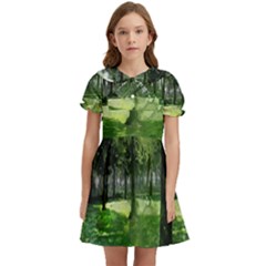 Beeches Trees Tree Lawn Forest Nature Kids  Bow Tie Puff Sleeve Dress by Wegoenart