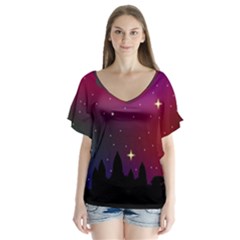 Asteroid Comet Star Space Aurora V-neck Flutter Sleeve Top by Wegoenart