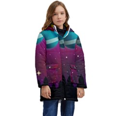 Asteroid Comet Star Space Aurora Kid s Hooded Longline Puffer Jacket by Wegoenart