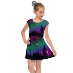 Illustration Clock Asteroid Comet Galaxy Kids  Cap Sleeve Dress