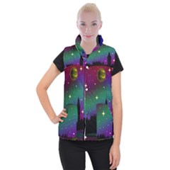 Illustration Clock Asteroid Comet Galaxy Women s Button Up Vest by Wegoenart