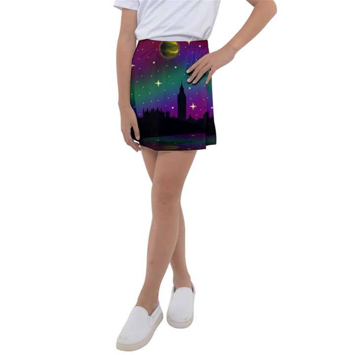 Illustration Clock Asteroid Comet Galaxy Kids  Tennis Skirt