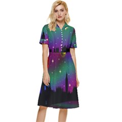 Illustration Clock Asteroid Comet Galaxy Button Top Knee Length Dress by Wegoenart