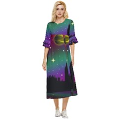 Illustration Clock Asteroid Comet Galaxy Double Cuff Midi Dress