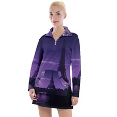 Eiffel Tower Paris-nigh Silhouette Women s Long Sleeve Casual Dress by Wegoenart