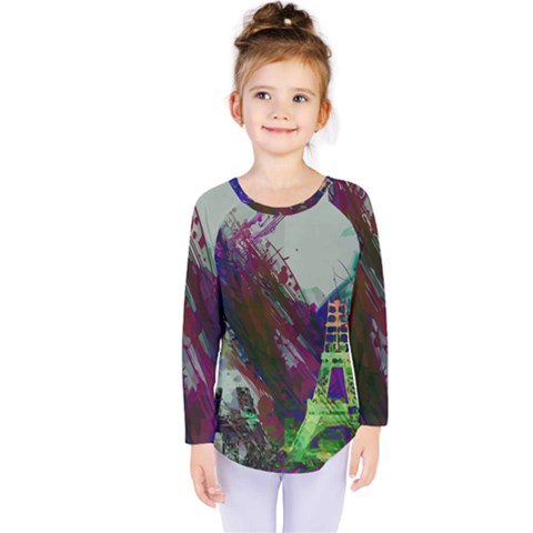 Eiffel Tower Paris France Europe Kids  Long Sleeve Tee by Wegoenart